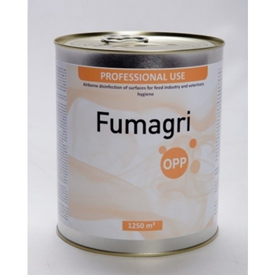 Fumagri OPP er en effektiv, tørr og meget enkel desinfisering som er ideell for å rengjøre kyllinghus, gris/svin, inkubatorer og siloer. Desinfeksjonsmiddelet dreper blant annet Salmonella, Listeria og E. coli samt mugg og sopp og virus.